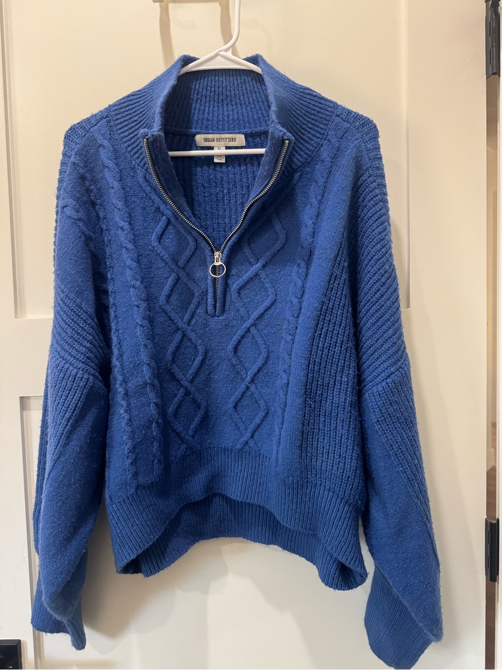 Urban Outfitters Blue Chunky Cable-Knit Half-Zip Sweater Size XL